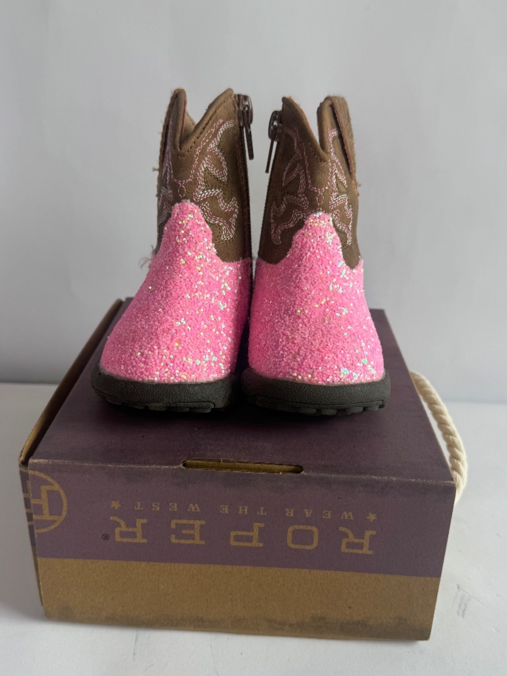 Roper Infant Girls Cowbabies Pink Glitter Boots Brown Sz infant 2